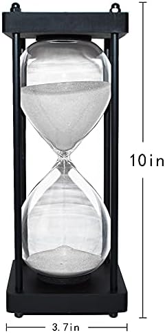 Hourglass Timer 60 Minute, Black Wooden Sand Timer, White
