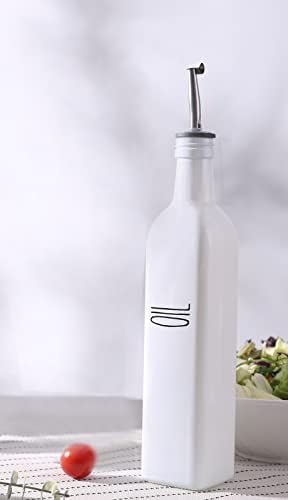 Glass Oil Dispenser, White, 1,Olive Oil Dispenser Bottle & Vinegar Dispenser Set, 17 oz Borosilicate Glass Cooking Oil Container, Oil Bottle with Leak-Proof Spout