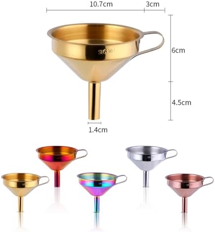 DOCBLACK Stainless Steel Funnel Set of 2, Stainless Steel Funnel with Removable Strainer and Handle, Food Grade Metal Kitchen Funnel for Fluid, Liquid, Oil, Powder Filling Bottles (Gold & Rosegold)