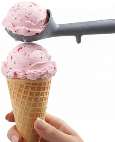 Aluminum Ice Cream Scoop, Heat-Conductive One-Piece Triggerless Scooper, Self-Standing Elevated Head, Ergonomic 7-Inch Handle, Matte Silver