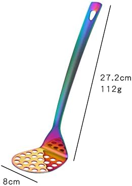 Stainless Steel Rainbow Potato Masher with Long Handle, Sturdy Potato Smasher, Integrated Masher Kitchen Tool Perfect for Vegetable, Fruits, Meat, Bean, Avocado, Disherwash Safe, 10.7 Inch