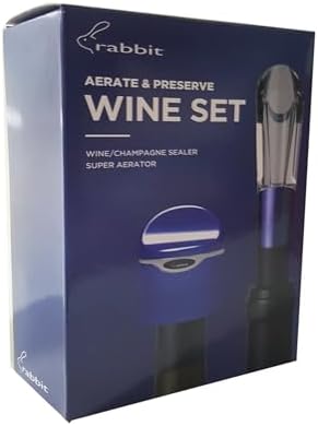 Rabbit Aerate and Preserve Wine Set, Wine/Champagne Sealer and Super Aerator (Blue), Standard