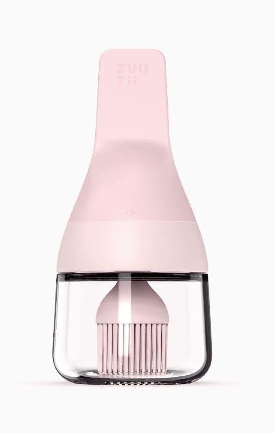 Zuutii Oil Dispenser with Silicone Brush for Cooking,Glass Oil Bottle with Heat Resistant Basting Brushes for Baking, Food Brush for Grilling, Butter, BBQ Sauce,Dishwasher Safe,4.4oz,Pink
