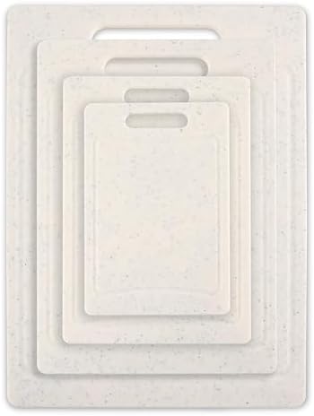 COOK WITH COLOR Non-Slip Cutting Board Set – Kitchen Essentials with Easy Grip Handle for Meat, Veggies, and Fruits, 4 Cutting Boards, Speckled White