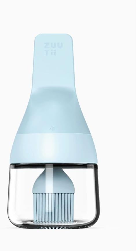 Zuutii Oil Dispenser with Silicone Brush for Cooking, Glass Oil Bottle with Heat Resistant Basting Brushes for Baking, Food Brush for Grilling, Butter, BBQ Sauce, Dishwasher Safe,4.4oz,Blue
