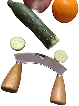 Mezzaluna Chopper Rocking Knife with Sharp Blades,ULU Knife As a Veggie Rocker Pizza Cutter Kale Herbs Chopper Cheese Slicer