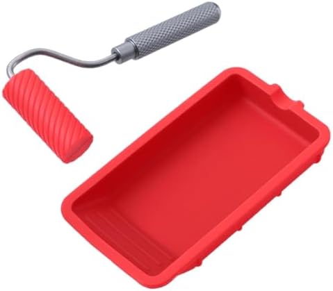 Silicone Roller with Silicone Tray, Rubber Glue Kit, Reusable Professional Paint Kit Suitable for Artistic Crafts, Woodworking, Adhesive and Larger Glue Up Projects (Red)
