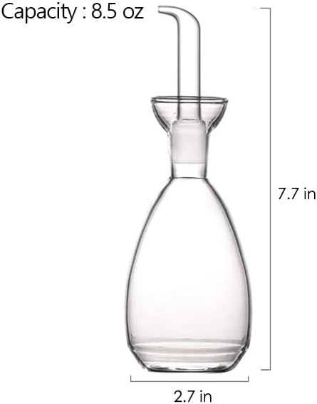Affogato Glass Oil Bottle with Spout, Olive Oil Dispenser Vinegar Drizzler Pourer Stopper Pot, Soy Sauce Vinegar Cruet Non Drip Heat-Resistant for Cooking Kitchen Restaurant BBQ (8.5 oz)
