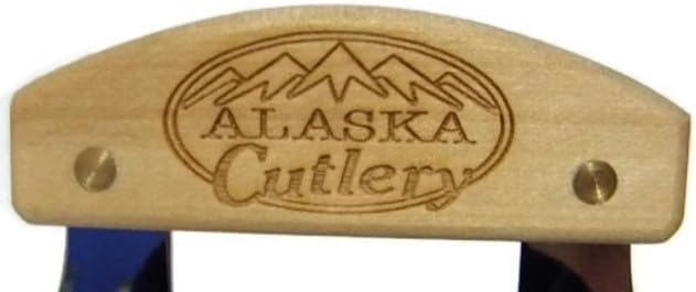 The Ulu Factory Alaska Birch Cutlery Ulu Knife 6" Stainless Steel Blade with Block Wood Stand