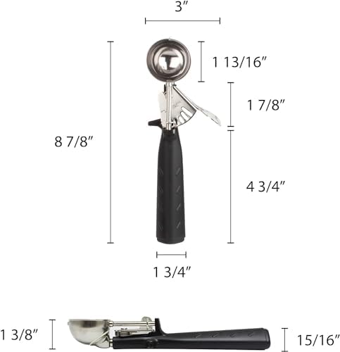 TrueCraftware- 1 oz Portion Scoop #30 Stainless Steel with Triangle Black Handle- Ice Cream Scoop Cookie Scoop for Cookie Dough Batter