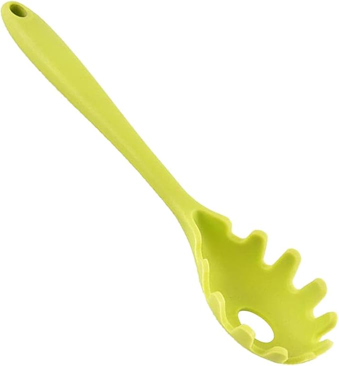 Silicone Pasta Fork, Spaghetti Server Tongs, Noodles Spoon, Eco Friendly and BPA Free - Green 1, 28.5x5.5x3.5cm
