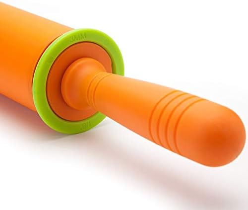 Adjustable Rolling Pin with Thickness Rings for Baking Cookie Chapati Fondant Dough Pastry Pizza Pie Crust Silicone Roller Pin 17.7 Inches with 4 Thickness Rings (Orange)