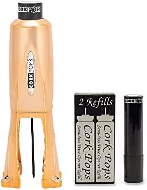 Cork Pops Legacy Wine Opener Built-in 4-Blade Foil Cutter Safe Cork Removal, Effortless Push Button Use, Needle Guard for Safety, Low-Pressure Cartridge Opens Up To 60 (Copper, With 3 Cartridges)