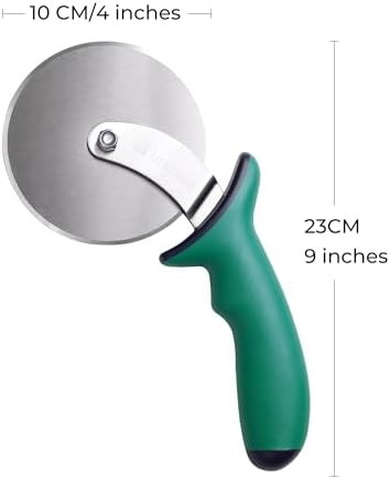 Linoroso Pizza Cutter Wheel, Durable Stainless Steel 4-Inch Pizza Wheel Cutter with Comfortable Safety Handle, Pizza Slicer Wheel for Cutting Through Pizza, Crust, Pie, Brownie, Flatbread, Green