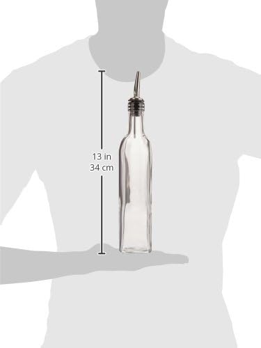 Winco 16 Oz. (Ounce) Oil Vinegar Cruet, Square Tall Glass Bottle w/Stainless Steel Pourer Spout (Pack of 2)