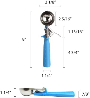 TrueCraftware- 2 oz Portion Scoop #16 Stainless Steel with Triangle Blue Handle- Ice Cream Scoop Cookie Scoop for Cookie Dough Batter