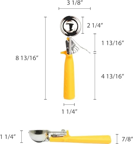 TrueCraftware- 1-5/8 oz Portion Scoop #20 Stainless Steel with Triangle Yellow Handle- Ice Cream Scoop Cookie Scoop for Cookie Dough Batter
