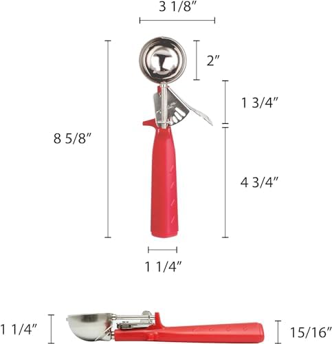 TrueCraftware- 1-1/3 oz Portion Scoop #24 Stainless Steel with Triangle Red Handle- Ice Cream Scoop Cookie Scoop for Cookie Dough Batter