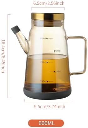 Glass Oil and Vinegar Dispenser with Stainless Steel Lid, No Drip Kitchen 20Oz Liquid Container, Large Cruet (Champagne, 600ml)