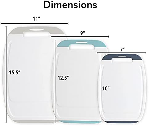 Neoflam Microban Protection Cutting Board 3 Piece Set, Stain & Odor/BPA Free, Reversable Board, Upgraded Larger Juice Groove, Non-Slip EZ Grip Handle, Dishwasher Safe,Grey