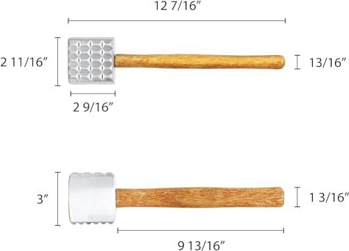 TrueCraftware- 13" Aluminum Meat Tenderizer with Wooden Handle- Meat Tenderizer Hammer Dual-side Mallet for Kitchen Heavy Duty Pounder For Tenderizing Steak Beef Chicken and Fish