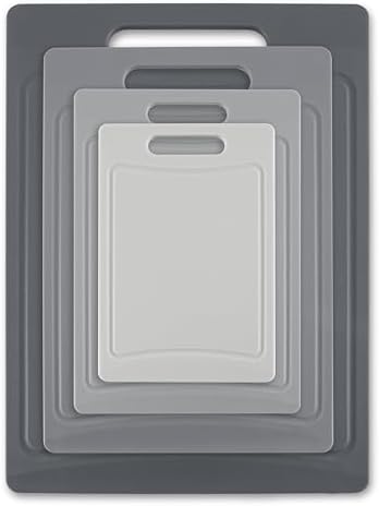 COOK WITH COLOR Non-Slip Cutting Board Set – Kitchen Essentials with Easy Grip Handle for Meat, Veggies, and Fruits, 4 Cutting Boards, Gray-New