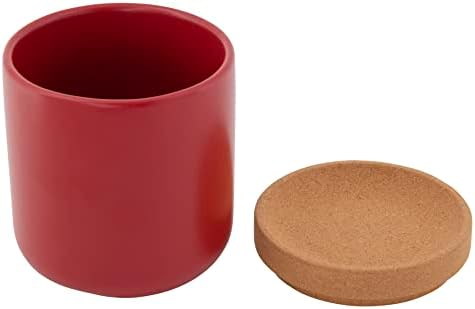 Kamenstein Ceramic and Cork Breathable Garlic Keeper to Allow Air Flor for Freshness, Stackable Space Saving Cork Lid, Natural Cork and Red Ceramic