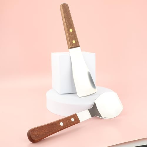 Ice Cream Scoop Ice Cream Shovel Stainless Steel Ice Cream Spade with Comfortable Wood Handle Nonstick and Anti-Freeze Ice Cream Scooper, 2 Pcs