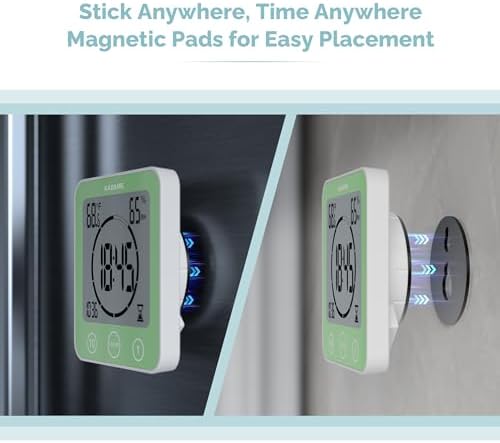 KADAMS Shower Clock Waterproof Bathroom Timer – Digital Wall Clock with Countdown, Magnetic Kitchen Clock with Temperature & Humidity, Suction Cup for Kids Shower Spa Cook Bath (Green)