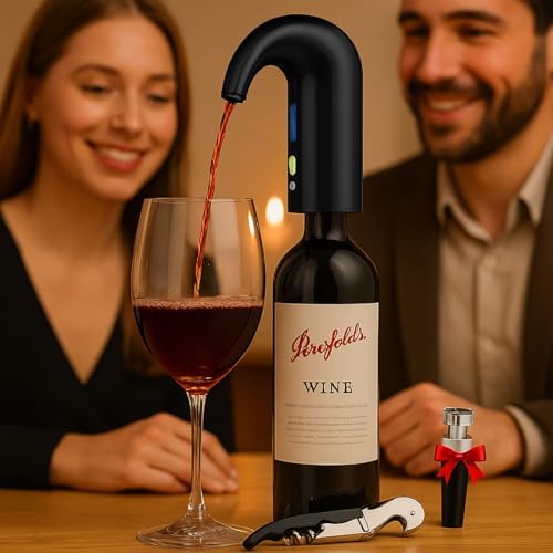 Electric Wine Aerator Dispenser Opener - Portable Accessory - Red & White Wines, Touch Activated Aeration For Wine and Spirit - Beginner and Enthusiast - Spout Pourer - Wine Gifts (BLACK)