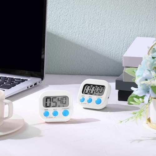 Weewooday 12 Pcs Digital Kitchen Magnetic Timer Bulk Classroom Count up Countdown Egg Timer Cute Desk Stopwatch for Back to School Teacher Kids Cooking Office(White,Stylish Style)