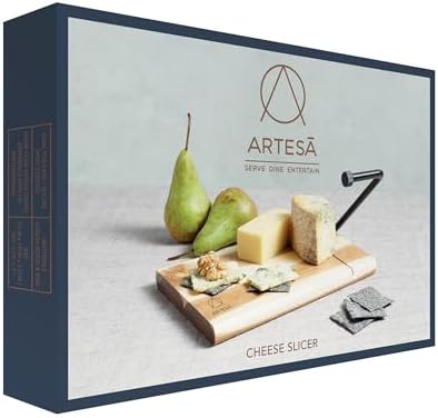 Artesà Acacia Wood Wire Cheese Slicer Board, 27 x 19 cm (10.5 x 7.5 Inch), Brown/Black