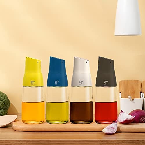 Zuutii Olive Oil Dispenser Set - Glass Oil & Vinegar Dispenser Bottle, Cream White & Gray