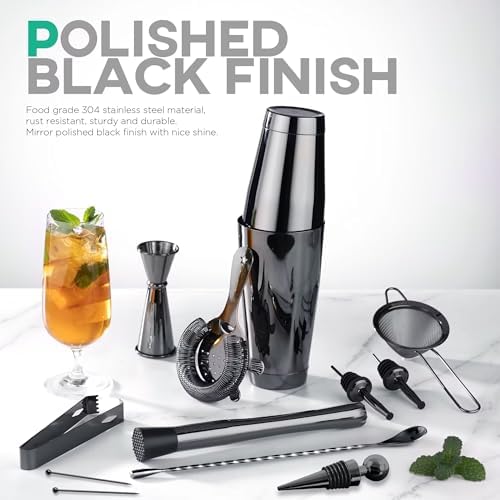 Homestia 12 Pcs Boston Cocktail Shaker Set, Mixology Bartender Kit, Black