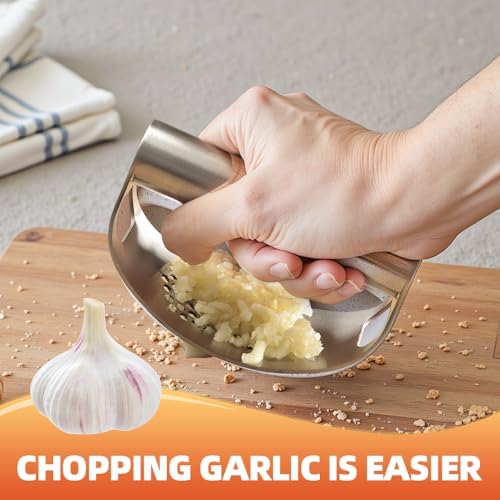 Stainless Steel Garlic Press, 2026 New Garlic Rocker Garlic Press Crusher with Silicone Garlic Peeler and Cleaning Brush, Stainless Garlic Mincer Chopper Tool for Kitchen (1 Set)