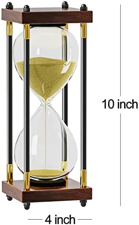 Hourglass Sand Timer 60 Minute: Large 10 Inch Wooden Sand Clock,Reloj De Arena 60 Minutoes, Vintage Sand Watch 60 Min, One Hour Glass Sandglass for Home Office Desk Decor, Gold