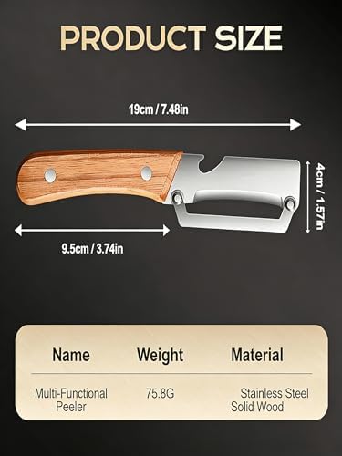 Wooden Peeler, Multi-Functional Vegetable Peeler For Kitchen, Thickened Wooden Handle Fruit Peeler, Ultra Sharp Stainless Steel Blades With Bottle Opener For Potato Pumpkin Papaya (2pc)