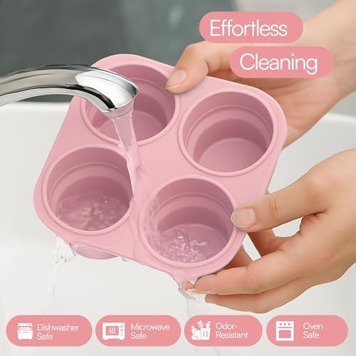 Silicone Freezer Tray with Lid - Stackable 2 oz Large Ice Cube Molds for Homemade Purees, Egg Bites, Broth Food Storage - Dishwasher Safe - Pink