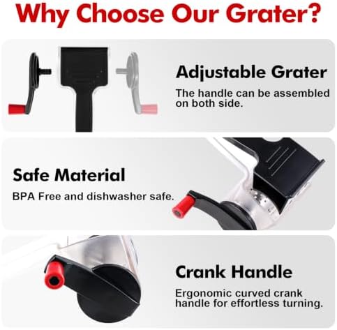 GDL Rotary Parmesan cheese Grater, Cheese Grater Shredder Hand Crank