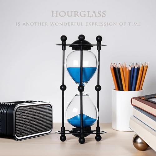 Hourglass, 15 Minute Sand Timer, Vintage Metal Hour Glass for Home Office Desk Decor, Unique Sand Clock Gifts (Blue)