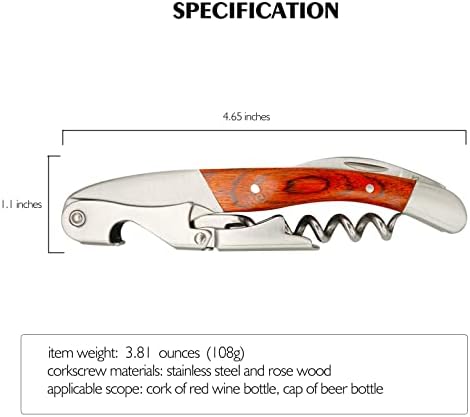 Exquiste Waiter Corkscrew for Bartenders, Professional Wine Opener With Premium Rosewood Handle,Double Hinged Bottle Opener with Serrated Foil Cutter for Sommelier, Bartend