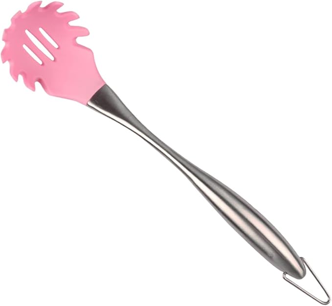 Stainless Steel Handle Silicone Slotted Spaghetti Spoon Non Stick Cooking Utensil for Home and Restaurant Use Pasta Server Kitchen Tool