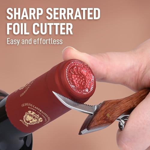 Zulay Kitchen Corkscrew Wine Opener - Premium 420 Stainless Steel & Rosewood Wine Bottle Opener - Double Hinged Opener with Foil Cutter & Cap Remover - Rosewood