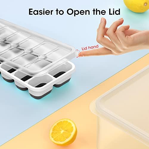 DOQAUS Ice Cube Tray with Lid and Bin, 4 Pack Silicone Plastic Iced Cubes Trays for Freezer with Box/Container, Stackable with Storage Ices Bucket, Tong, Scoop, for Baby Food, Cocktail, Coffee