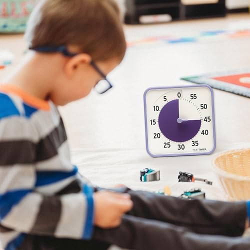 TIME TIMER Visual Schedule Package - 8-inch 60 Minute Visual Routine Timer with Dry Erase Board, PECS Cards, and Whiteboard Marker - for Kids Desk, Classroom, Home, and Routines (Purple)