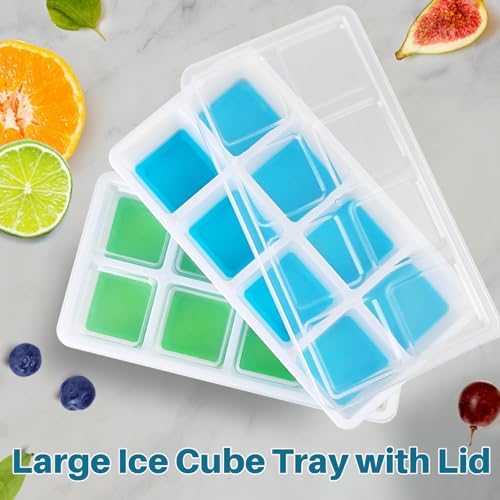 Large Ice Cube Molds, FURNSII 2 Pack Silicone Large Square Ice Cube Trays with Lids BPA Free, Easy-Release & Stackable 1.8'' Big Ice Cube Tray for Freezer Cocktail Whiskey Coffee