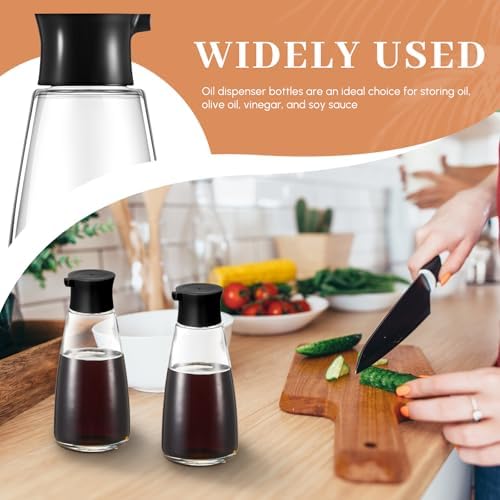 2 Pcs Glass Soy Sauce Dispenser Bottles, 9.6 oz Oil Cruet, Black