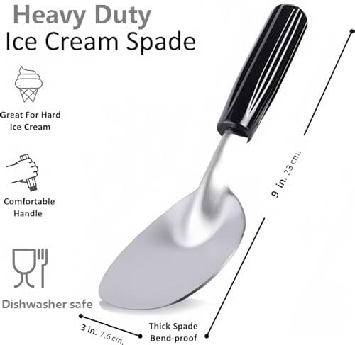 9" Stainless Steel Ice Cream Spade with Black Handle for Scrape and Scoop Gelato and Creamier Frozen Desserts