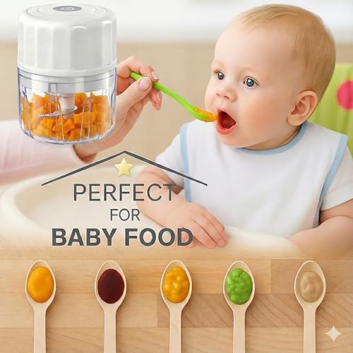 Electric Garlic Chopper, 250ML Portable Cordless Mini Food Processor, USB Rechargeable Vegetable Chopper Blender for Nuts Chili Onion Minced Meat Baby Food and Spices, BPA-Free (White)