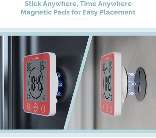 KADAMS Shower Clock Waterproof Bathroom Timer – Digital Wall Clock with Countdown, Magnetic Kitchen Clock with Temperature & Humidity, Suction Cup for Kids Shower Spa Sauna Cook Bath (Red)
